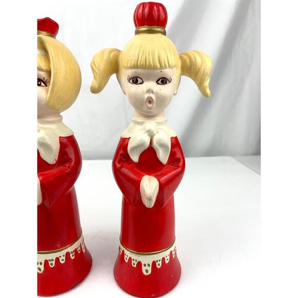 VTG Ceramic Christmas Carolers Candle Holders Lot of 3 Choir Girls 1960s - Picture 9 of 14